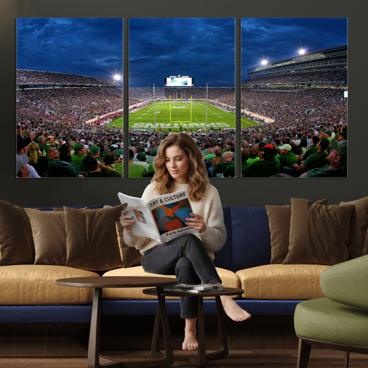 35248-PAN-FL-20X10 - Michigan State Spartans Football Team Print - East Lansing Spartan Stadium Wall Art Canvas Print