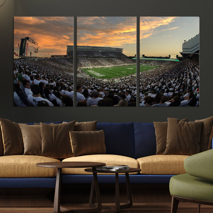 Michigan State Spartans Football Team Print - East Lansing Spartan Stadium Wall Art Canvas Print