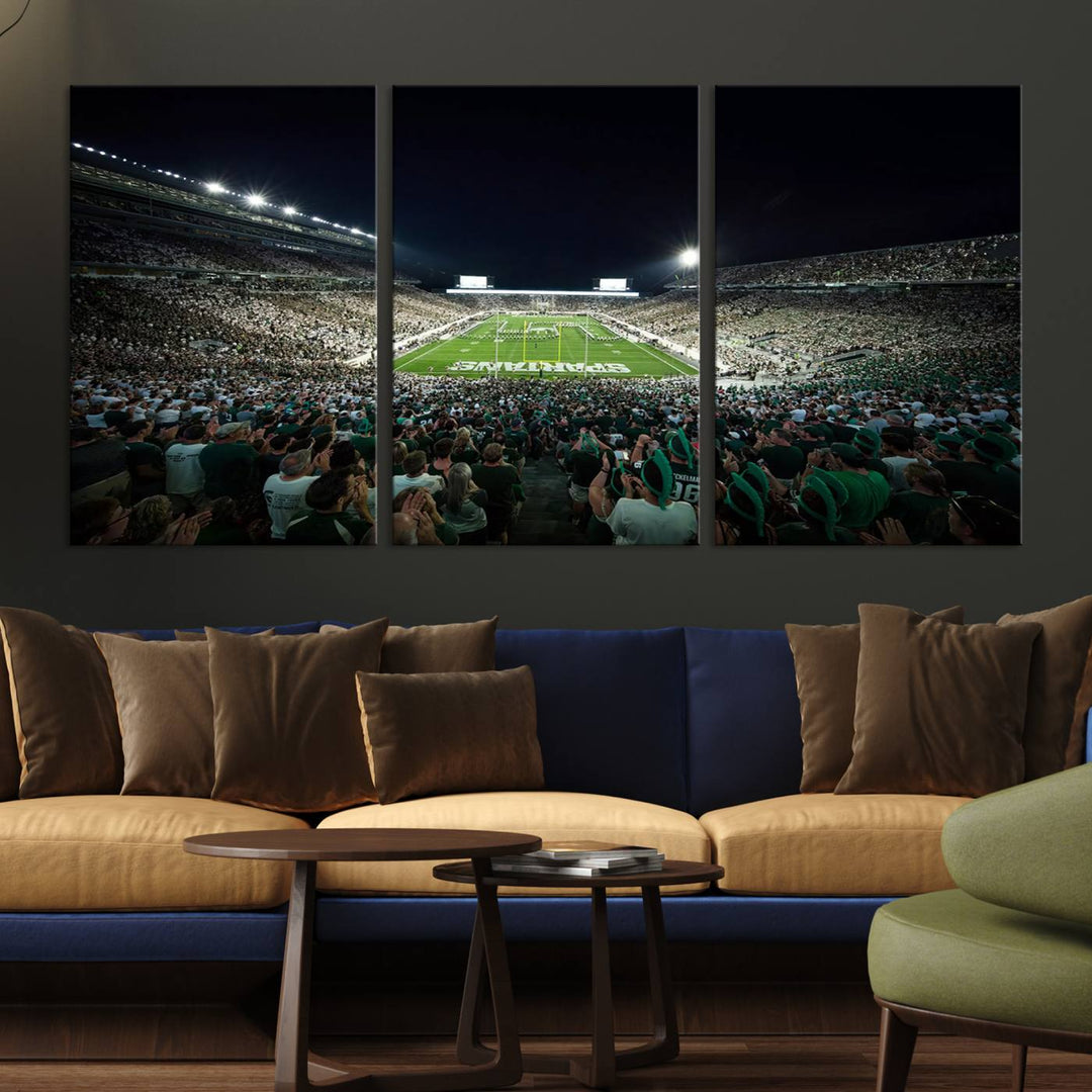 Michigan State Spartans Football Team Print - East Lansing Spartan Stadium Wall Art Canvas Print