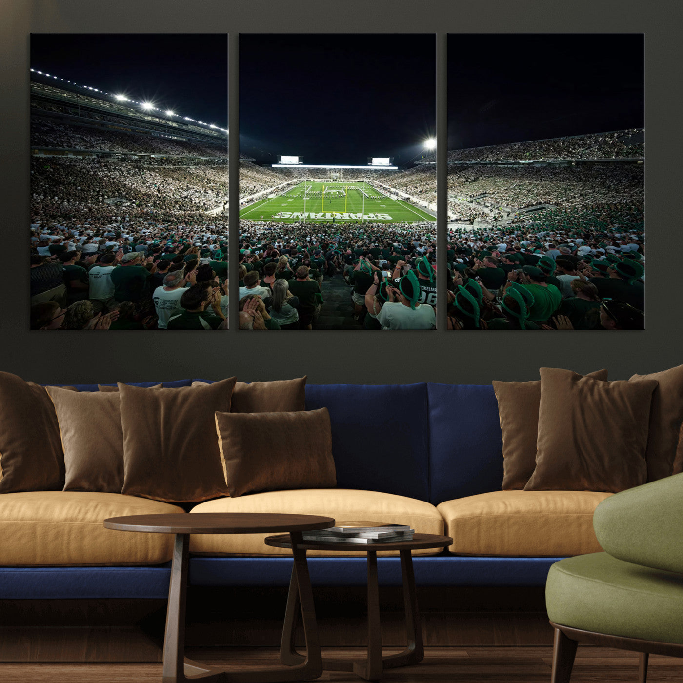 MGV-CV-60X30-3P - Framed Michigan State Spartans Football Team Print - East Lansing Spartan Stadium Wall Art Canvas