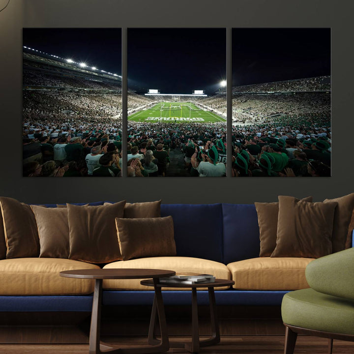 Michigan State Spartans Football Team Print - East Lansing Spartan Stadium Wall Art Canvas Print