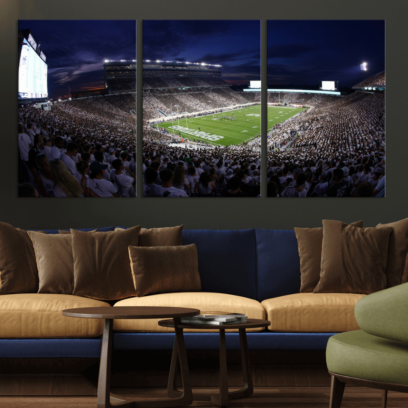 MGV-CV-60X30-3P - Michigan State Spartans Canvas, Framed Football Team Print - East Lansing Spartan Stadium Wall Art