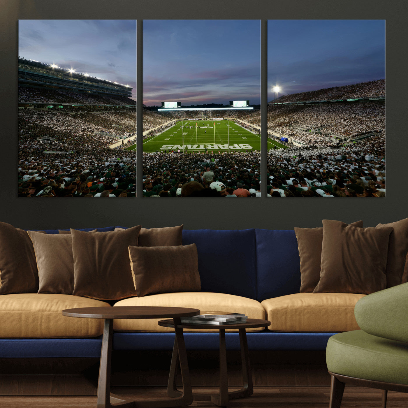 MGV-CV-60X30-3P - Michigan State Spartans Football Team Print - East Lansing Spartan Stadium Canvas Print