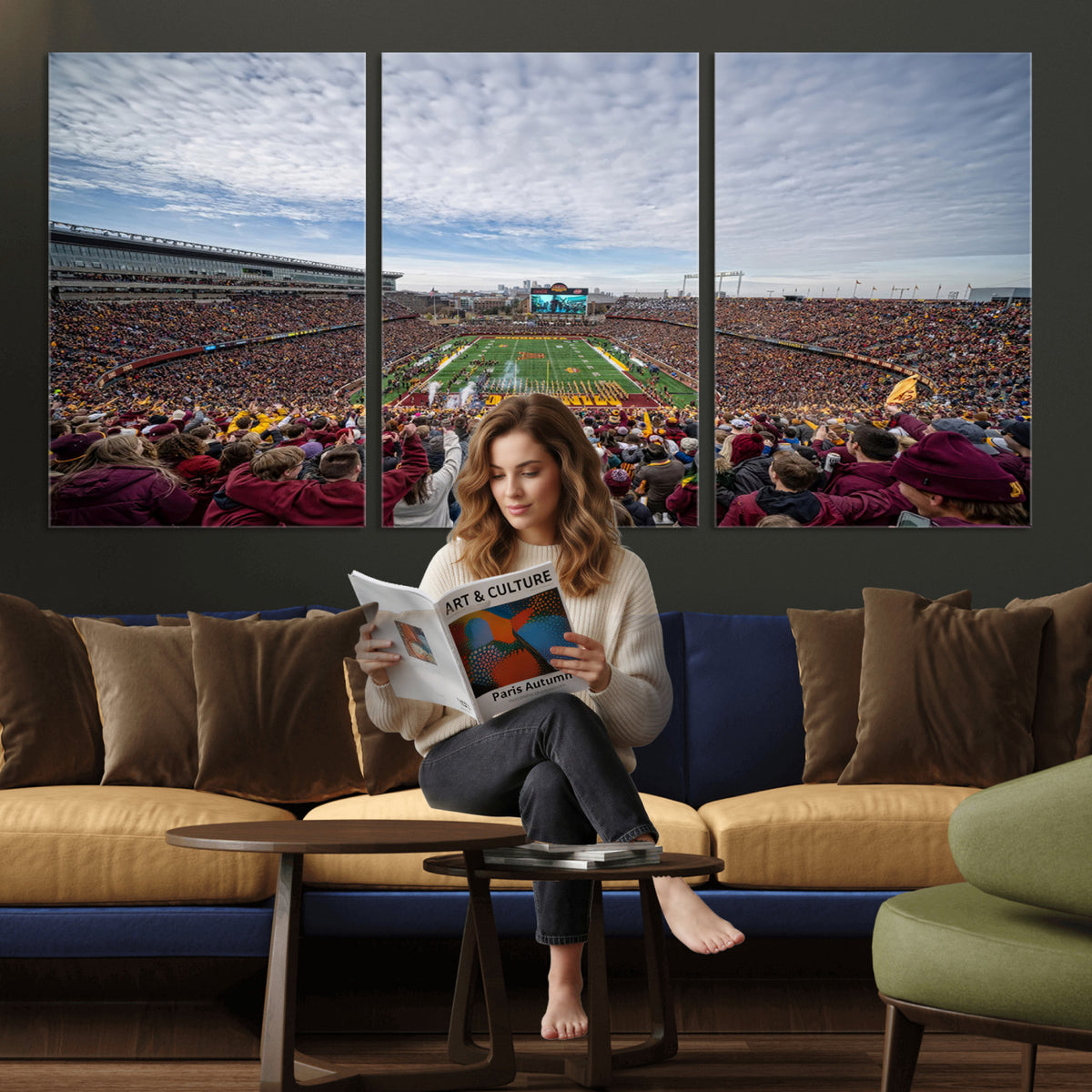 38459-PAN-FL-20X10 - University of Minnesota Golden Gophers Football Team Print - Minneapolis Huntington Bank Stadium Art