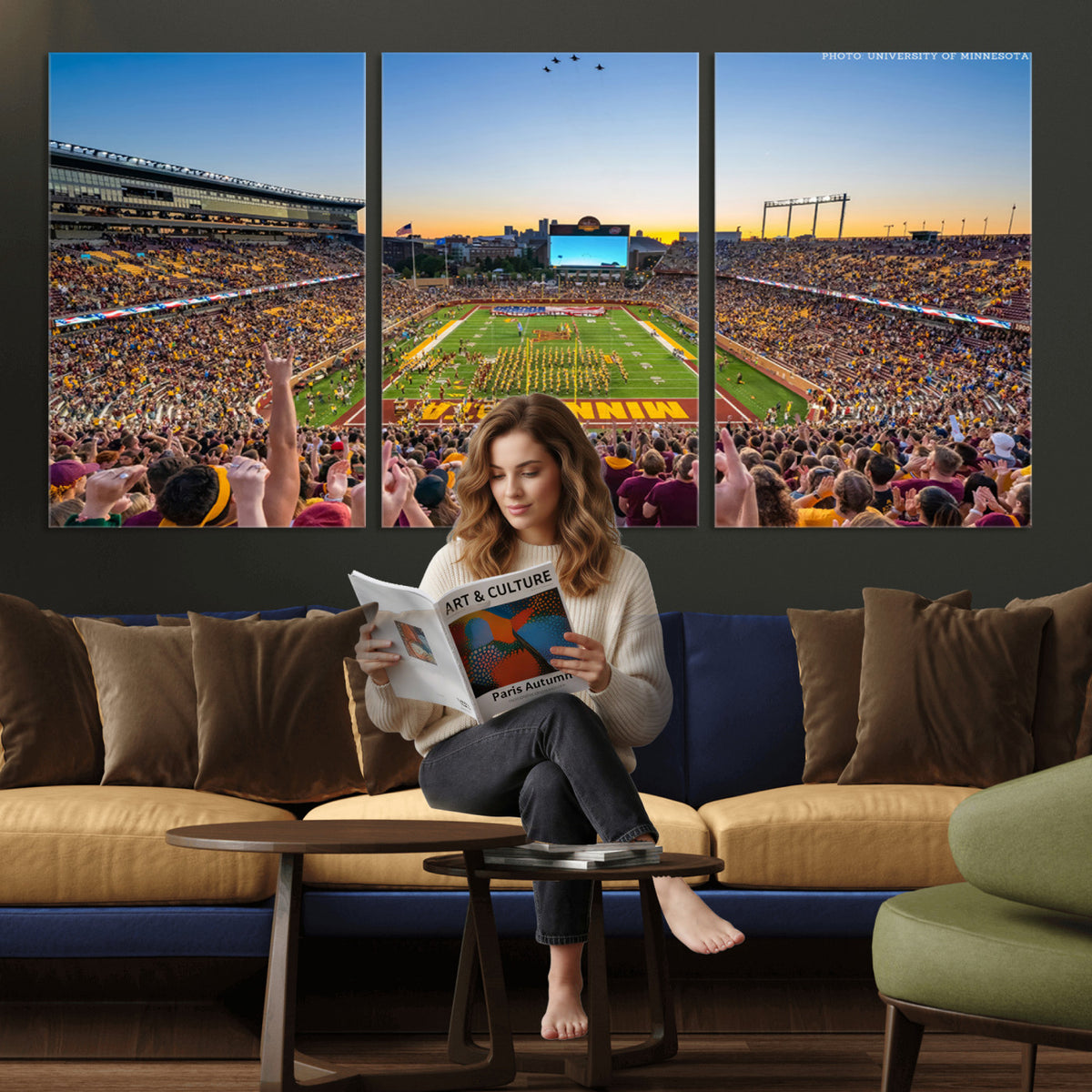 63452-PAN-FL-20X10 - University of Minnesota Golden Gophers Football Team Print - Minneapolis Huntington Bank Stadium