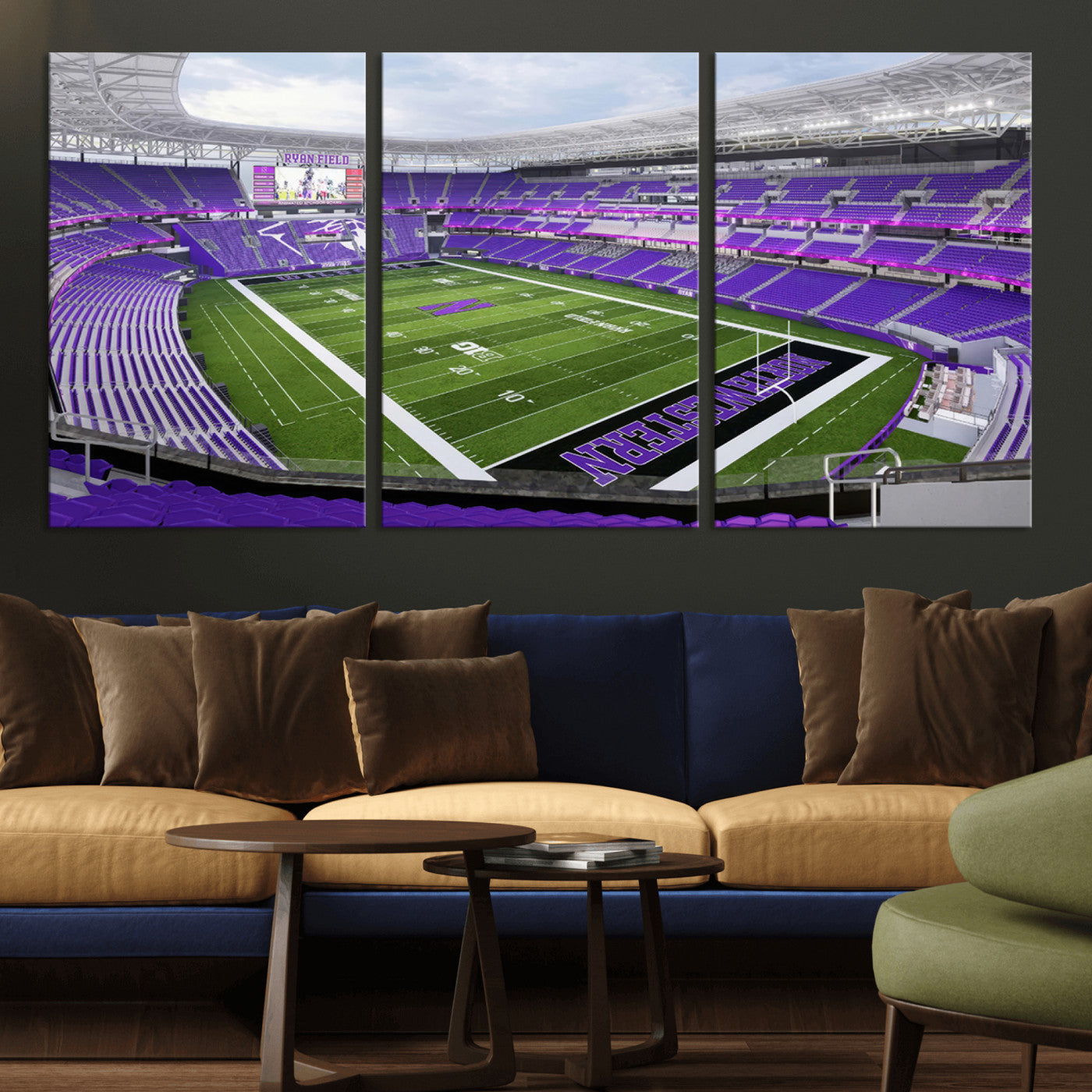 MGV-CV-60X30-3P - Northwestern University Wildcats Football Team Print - Evanston Ryan Field Wall Art Canvas Print