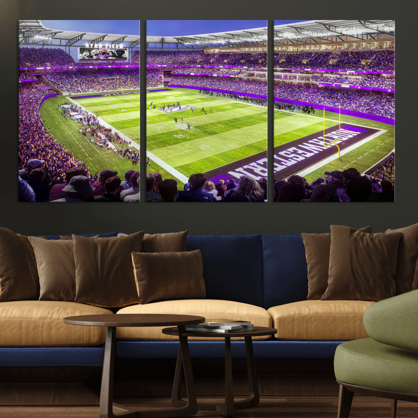 MGV-CV-60X30-3P - Northwestern University Wildcats Football Team Print - Evanston Ryan Field Wall Art Canvas Print