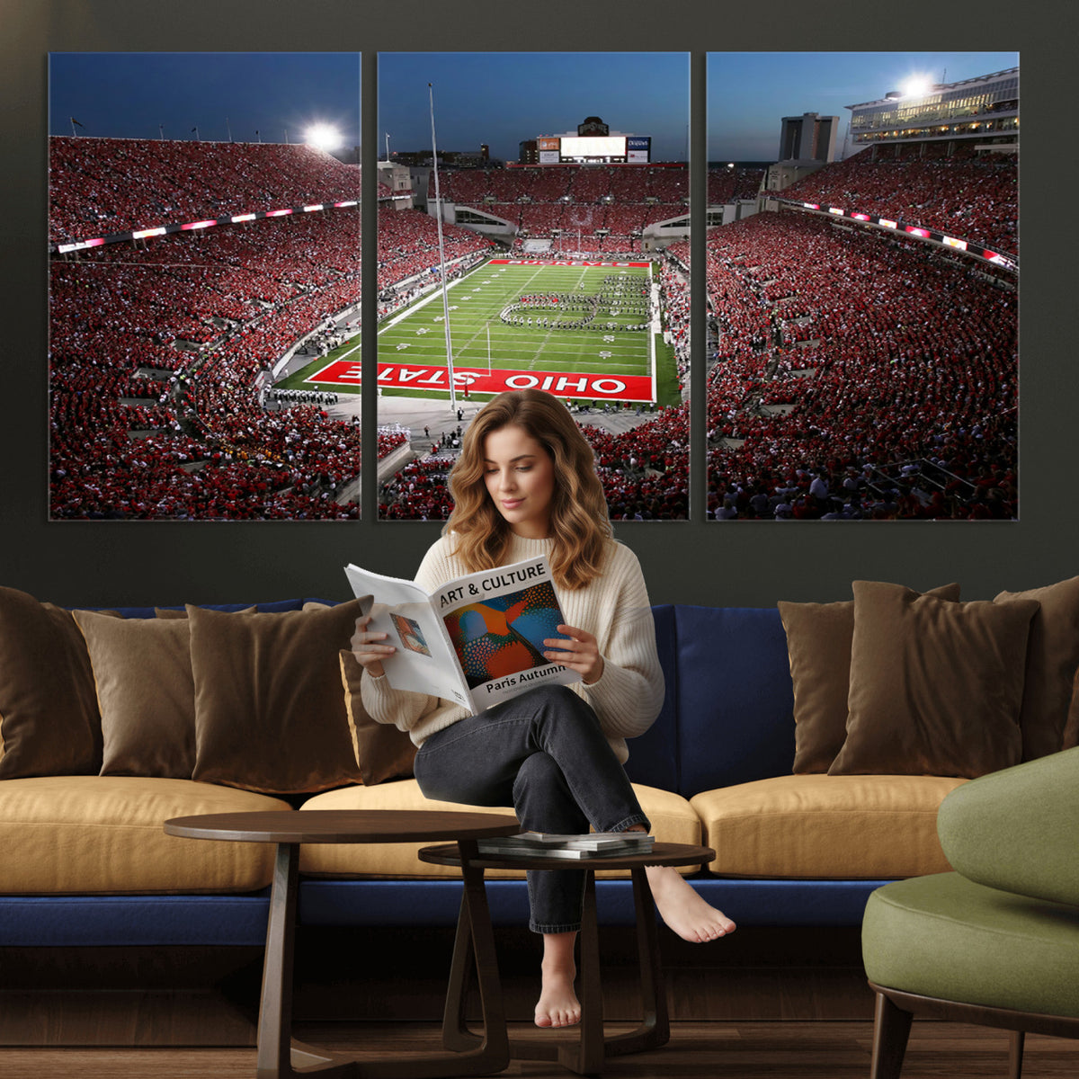 98743-PAN-FL-20X10 - Ohio State University Buckeyes Football Team Print - Columbus Ohio Stadium Wall Art Canvas Print