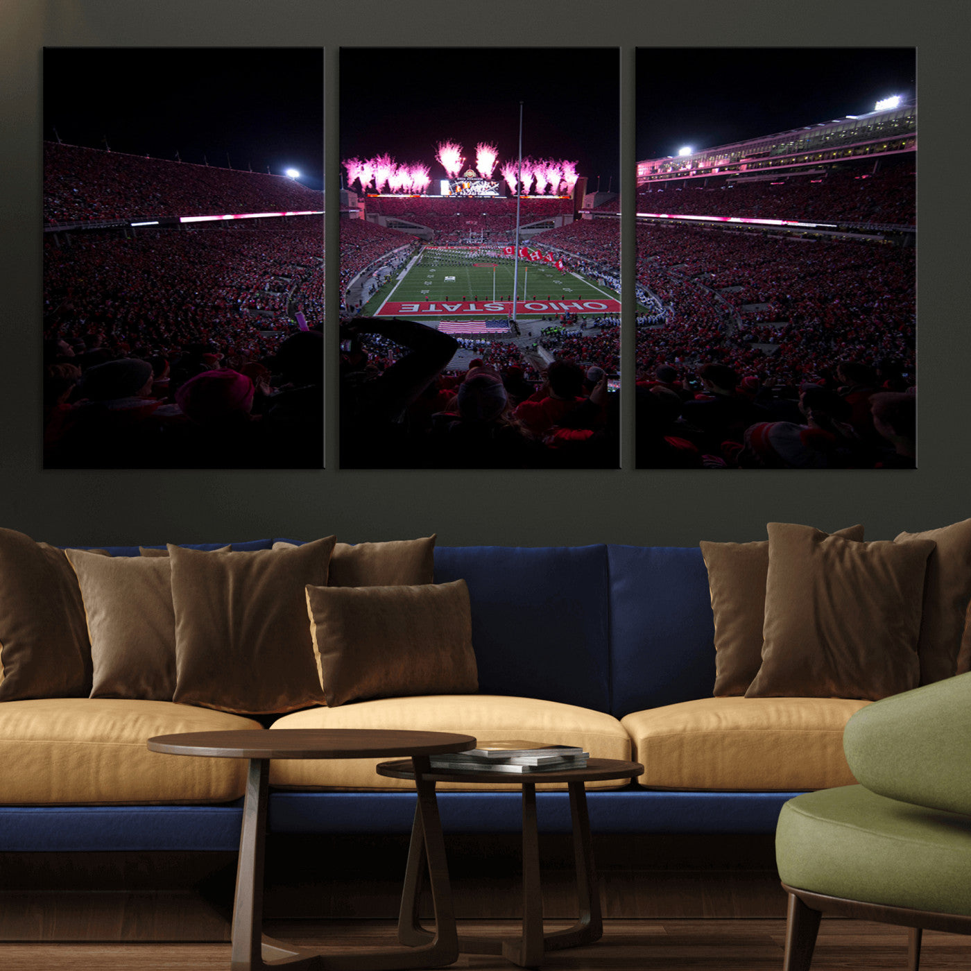 MGV-CV-60X30-3P - Ohio State University Buckeyes Football Team Print - Columbus Ohio Stadium Wall Art Canvas Print