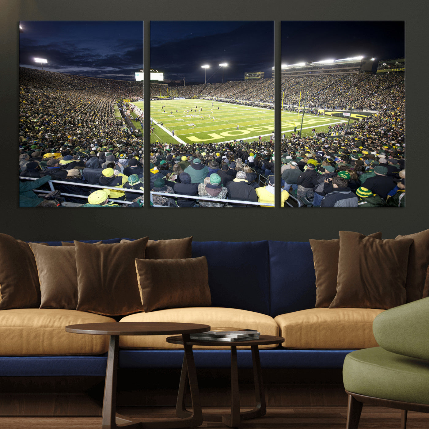 MGV-CV-60X30-3P - University of Oregon Ducks Football Team Print - Eugene Autzen Stadium Wall Art Canvas Print