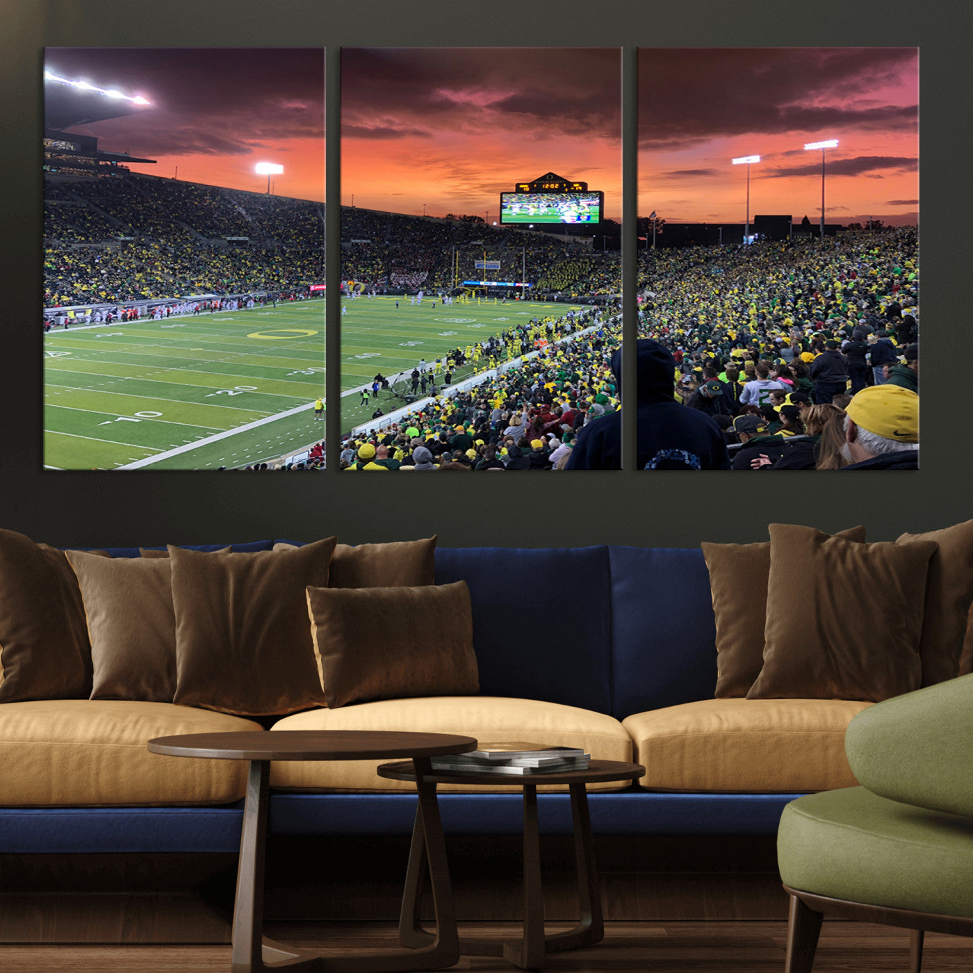 MGV-CV-60X30-3P - Eugene Autzen Stadium Canvas Wall Art Print – Sunset Over Iconic Football Field Wall Decor for Home