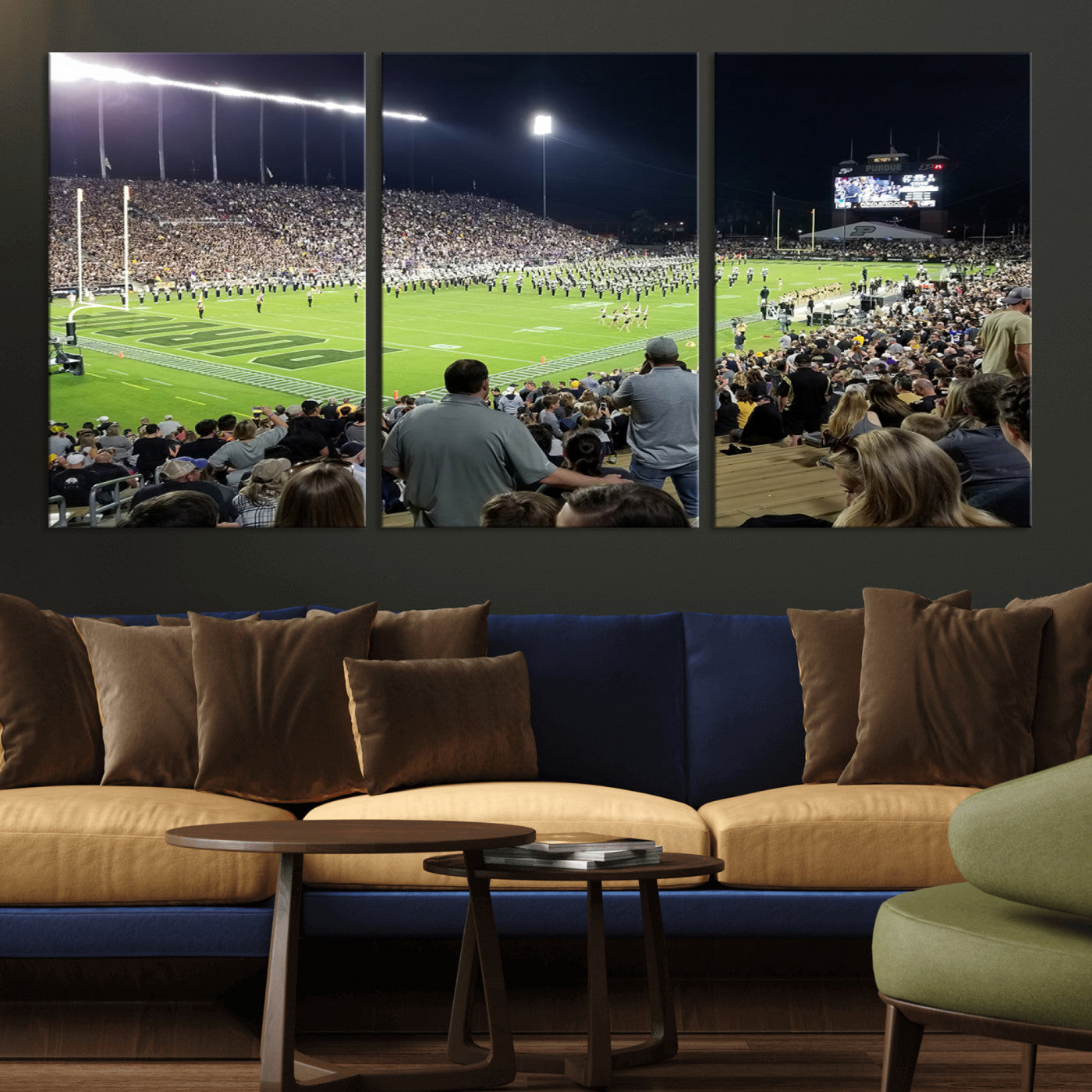 MGV-CV-60X30-3P - Purdue University Boilermakers Football Team Print - West Lafayette Ross-Ade Stadium Wall Art Canvas