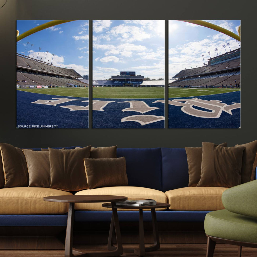 Rice University Owls Football Team Print - Houston Rice Stadium Wall Art Canvas Print