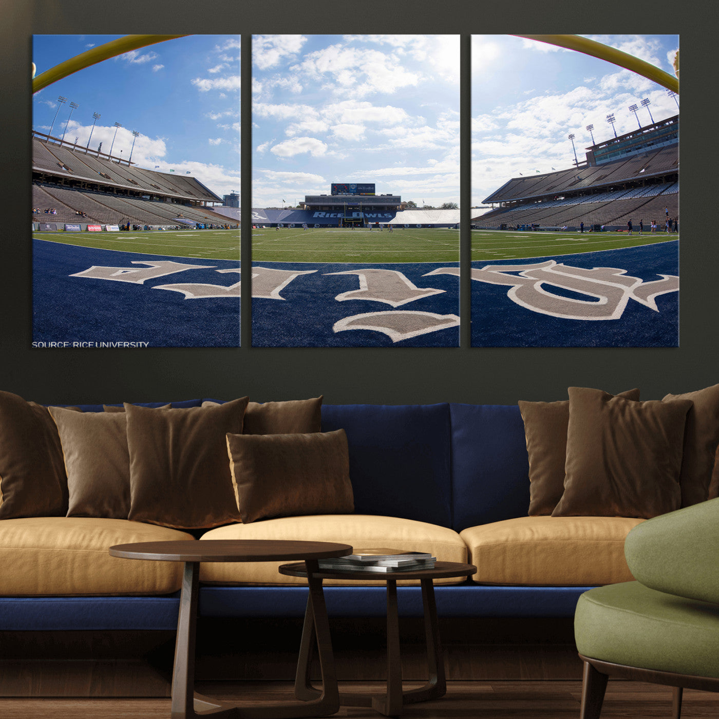 MGV-CV-60X30-3P - Rice University Owls Football Team Print - Houston Rice Stadium Wall Art Canvas Print