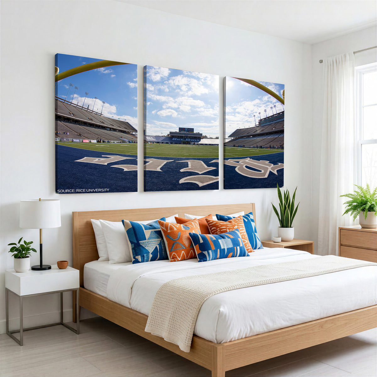 50267-MGV-CV-36X24 - Rice University Owls Football Team Print, Houston Rice Stadium, Framed and Ready to Hang