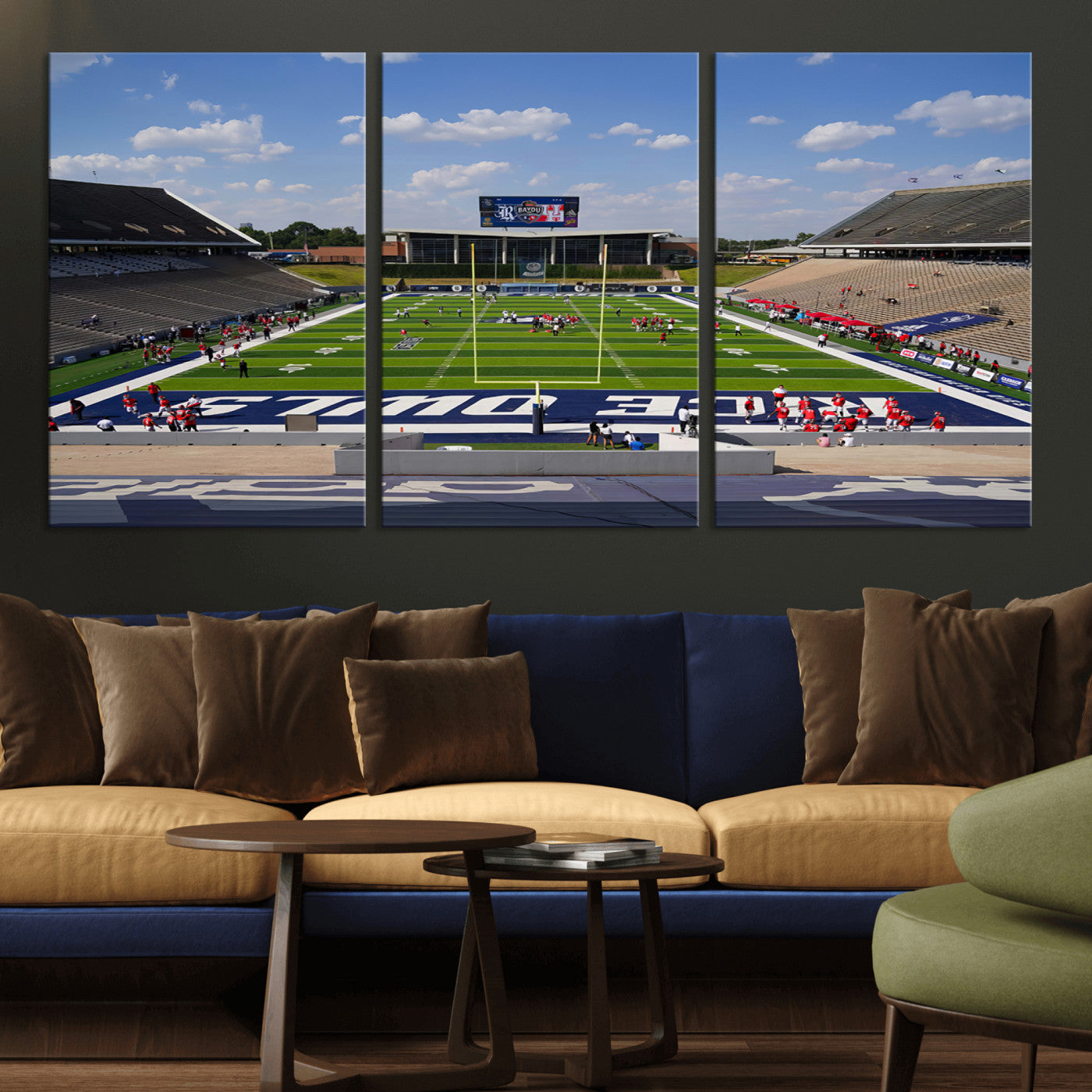 MGV-CV-60X30-3P - Rice University Owls Football Team Print - Houston Rice Stadium Wall Art Canvas Print