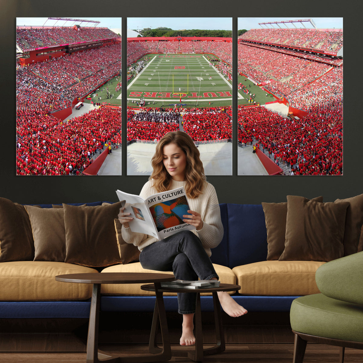 90818-PAN-FL-20X10 - Rutgers Scarlet Knights Football Team Print - Piscataway SHI Stadium Wall Art Canvas Print