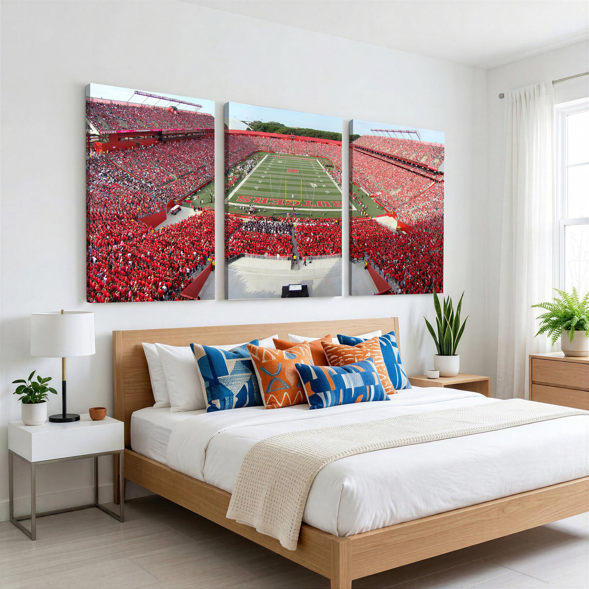 90818-MGV-CV-36X24 - Rutgers Scarlet Knights Football Team Print, Piscataway SHI Stadium, Framed and Ready to Hang