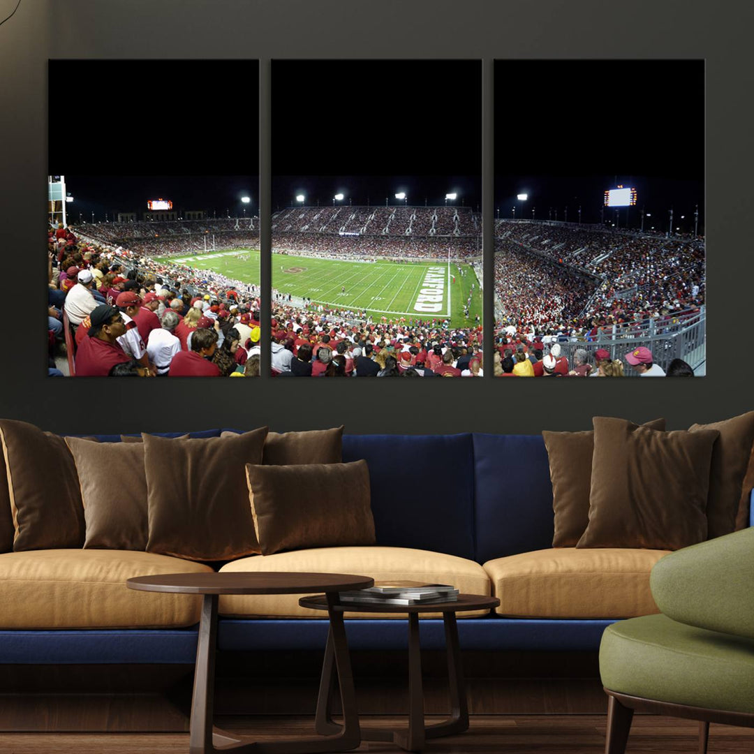 This Stanford University Cardinal Football Team canvas print, depicting fans in red filling Stanford Stadium at night, is perfect.