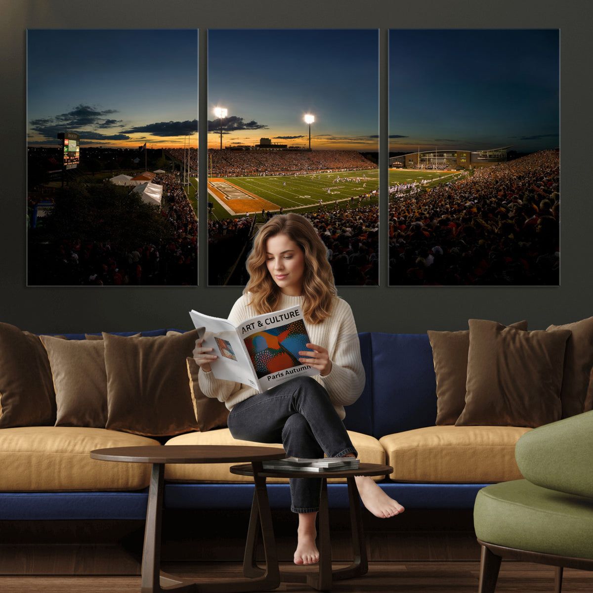 15980-PAN-FL-20X10 - Ball State Cardinals Football Team Print - Muncie Scheumann Stadium Wall Art Canvas Print