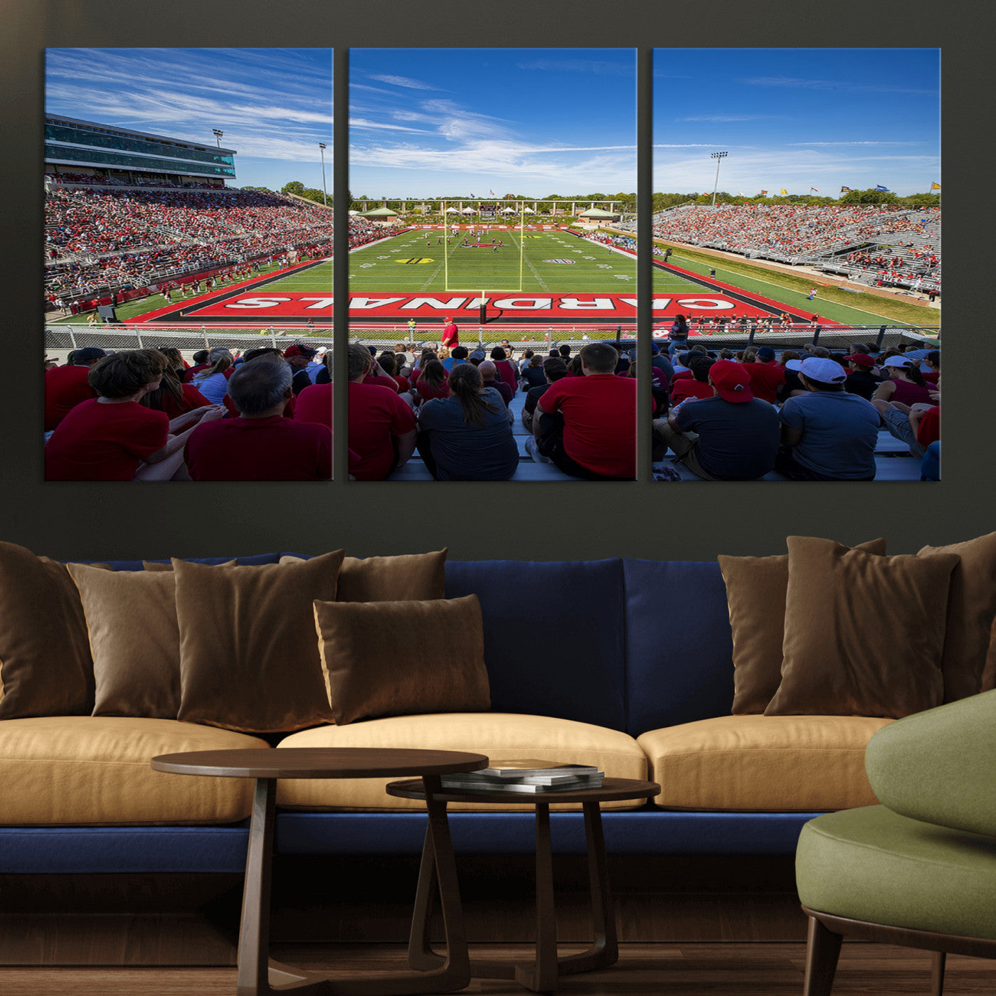 MGV-CV-60X30-3P - Ball State Cardinals Football Team Print - Muncie Scheumann Stadium Wall Art Canvas Print