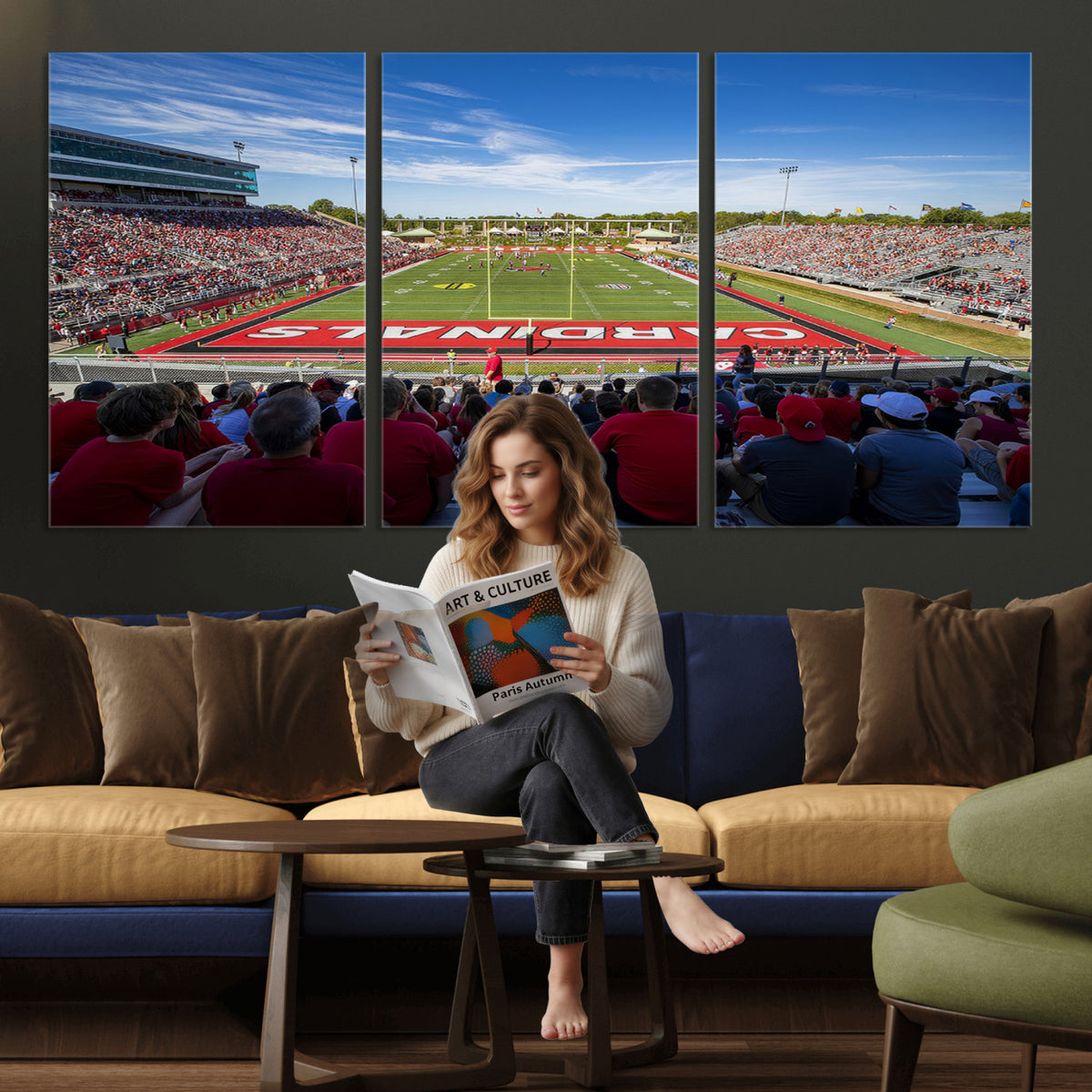 71475-PAN-FL-20X10 - Ball State Cardinals Football Team Print - Muncie Scheumann Stadium Wall Art Canvas Print
