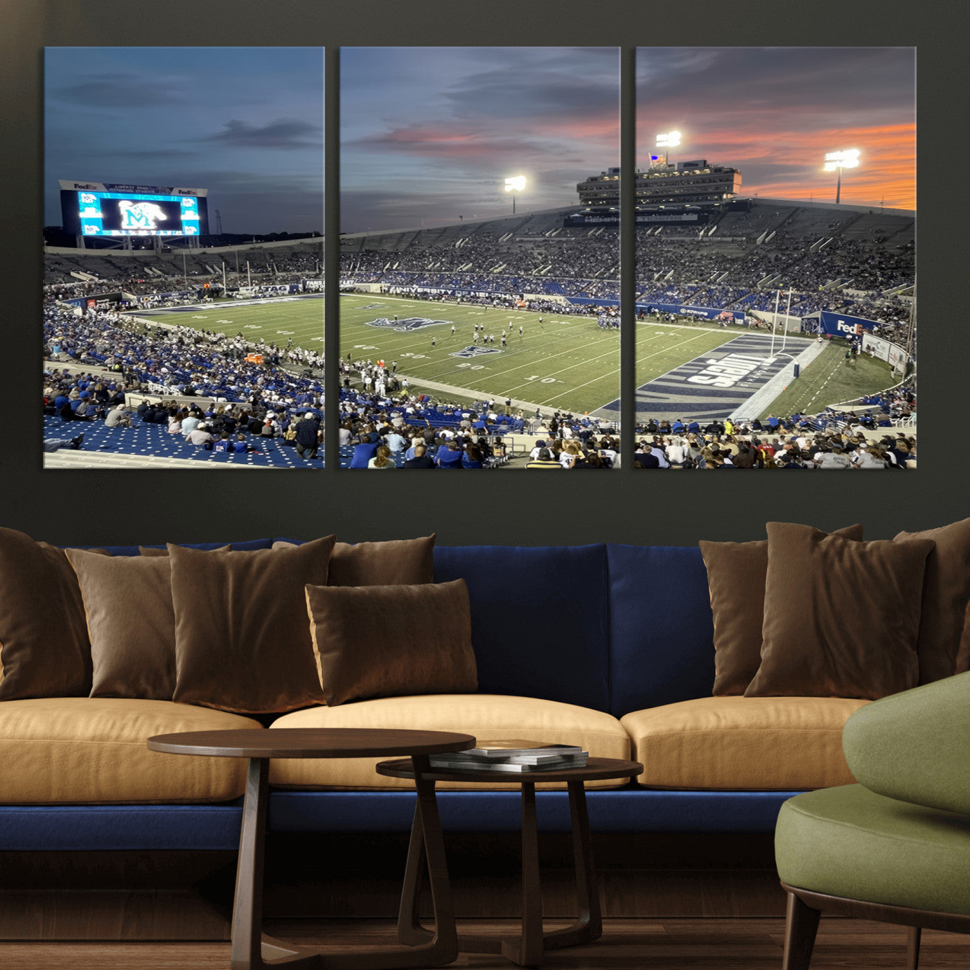MGV-CV-60X30-3P - Memphis Tigers Football Team Print - Memphis Simmons Bank Liberty Stadium Wall Art Canvas Print