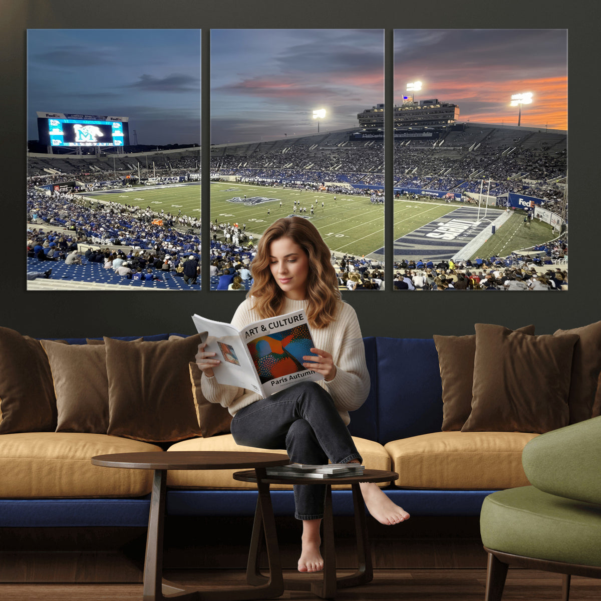 64409-PAN-FL-20X10 - Memphis Tigers Football Team Print - Memphis Simmons Bank Liberty Stadium Wall Art Canvas Print