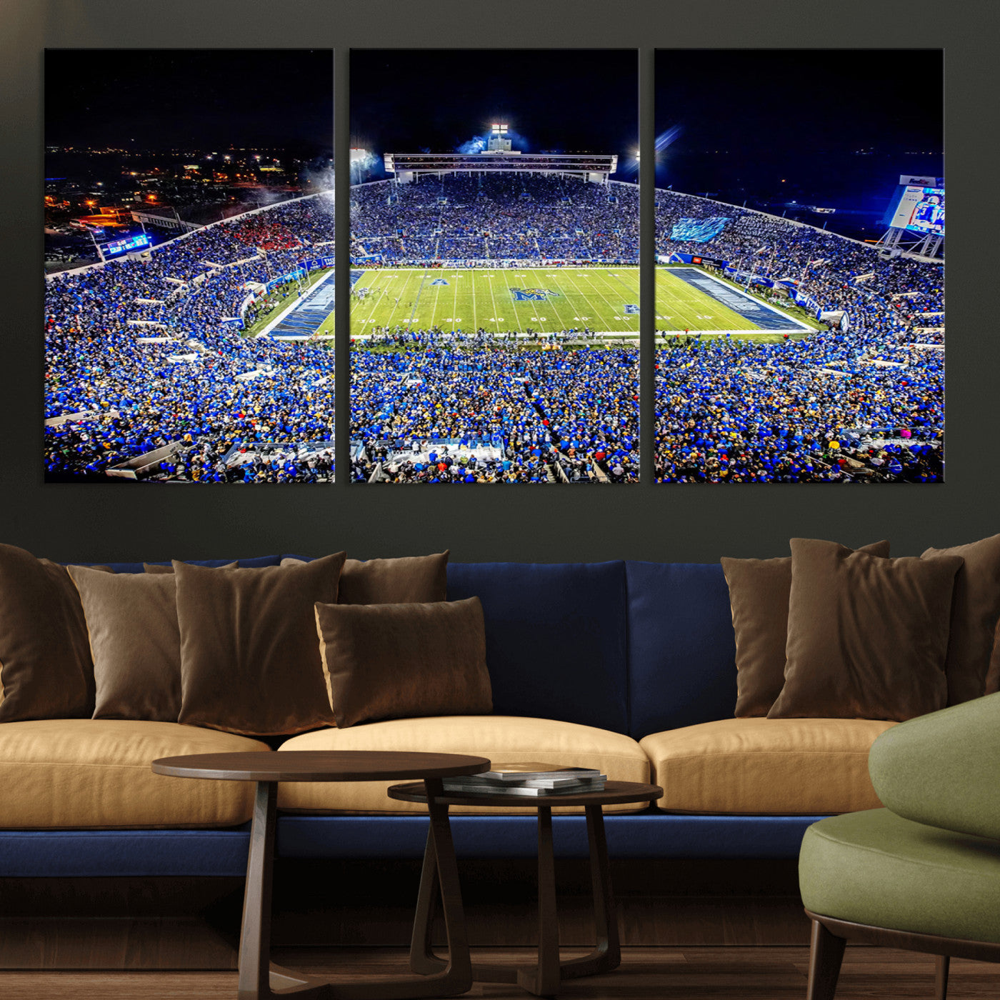 MGV-CV-60X30-3P - University of Memphis Tigers Football Team Print - Memphis Simmons Bank Liberty Stadium Wall Art