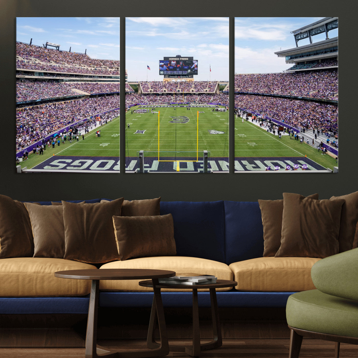 MGV-CV-60X30-3P - TCU Horned Frogs Football Team Print - Fort Worth Amon G. Carter Stadium Wall Art Canvas Print