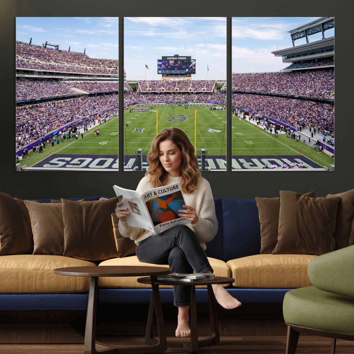 27650-PAN-FL-20X10 - TCU Horned Frogs Football Team Print - Fort Worth Amon G. Carter Stadium Wall Art Canvas Print