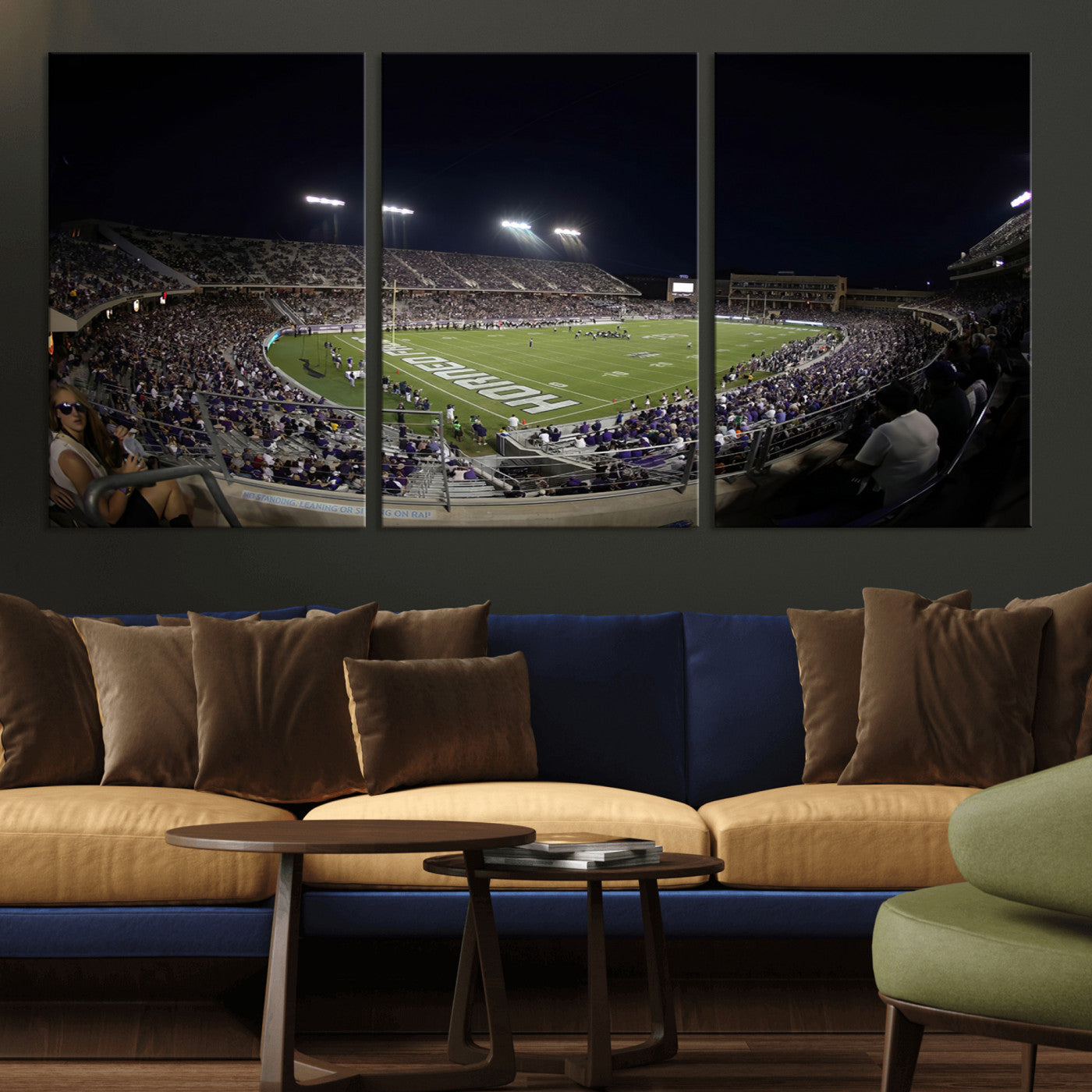 MGV-CV-60X30-3P - TCU Horned Frogs Football Team Print - Fort Worth Amon G. Carter Stadium Wall Art Canvas Print.