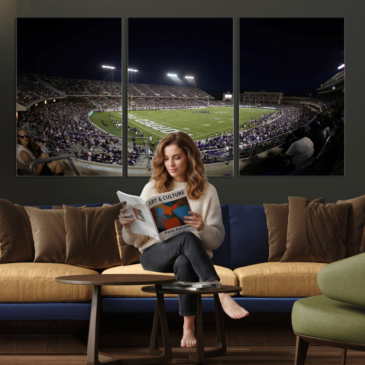 59222-PAN-FL-20X10 - TCU Horned Frogs Football Team Print - Fort Worth Amon G. Carter Stadium Wall Art Canvas Print.