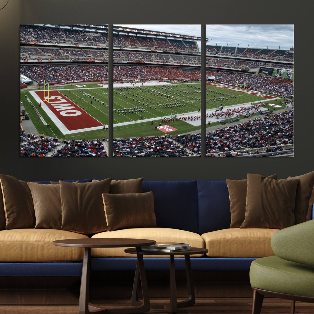 The Temple University Owls Athletics Team Print - Philadelphia Lincoln Financial Field Stadium Wall Art Canvas Print