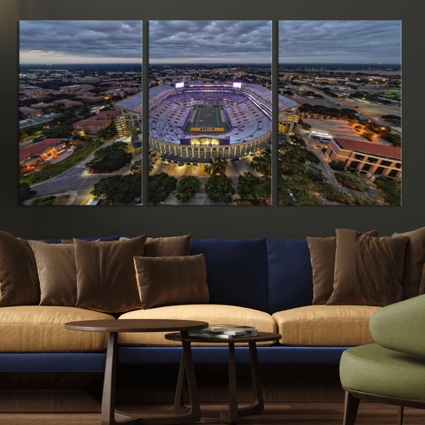 MGV-CV-60X30-3P - The Louisiana State University Tigers Football Team Print - Baton Rouge Tiger Stadium Wall Art