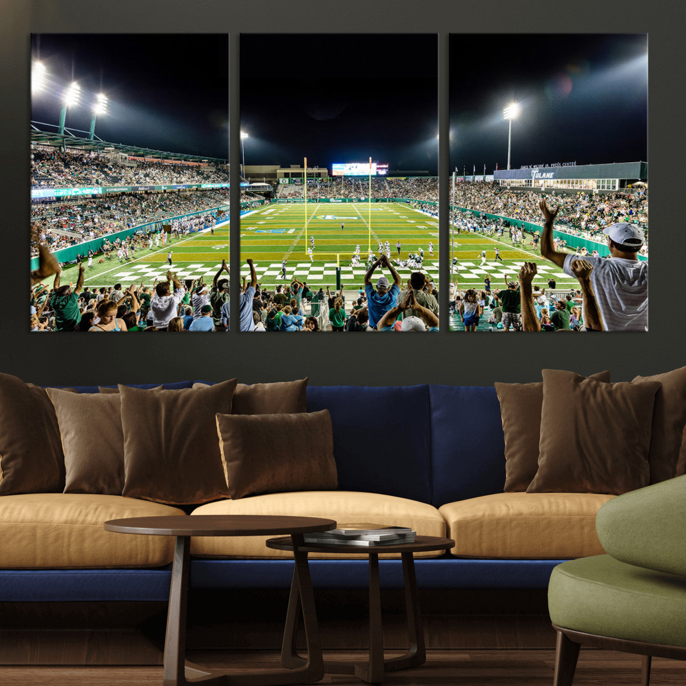 MGV-CV-60X30-3P - The Tulane University Green Wave Football Team Print - New Orleans Yulman Stadium Wall Art Canvas