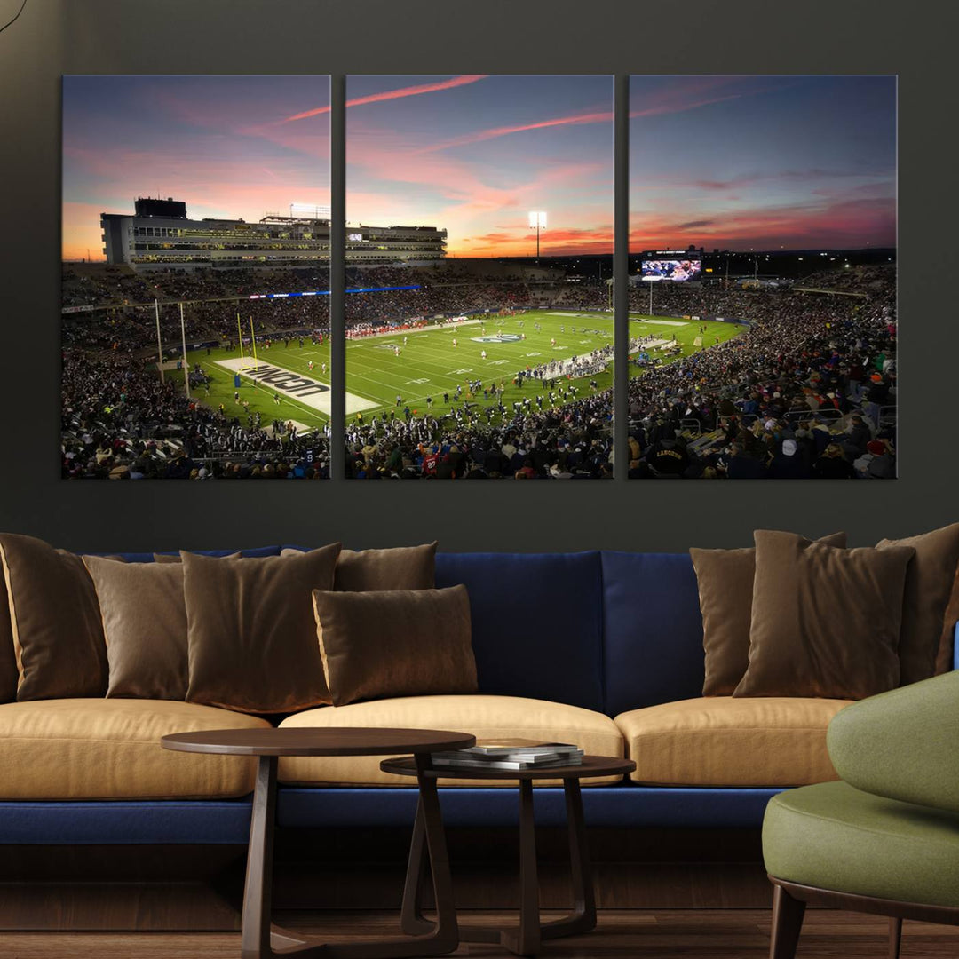 The University of Connecticut UCONN Huskies Football Team Print - East Hartford Pratt & Whitney Stadium Wall Art Canvas Print