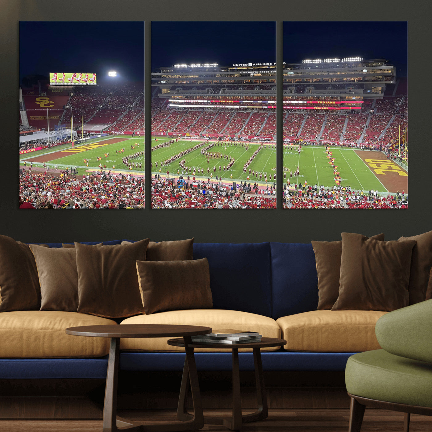MGV-CV-60X30-3P - The University of Southern California USC Trojans Football Team Print - Los Angeles Memorial