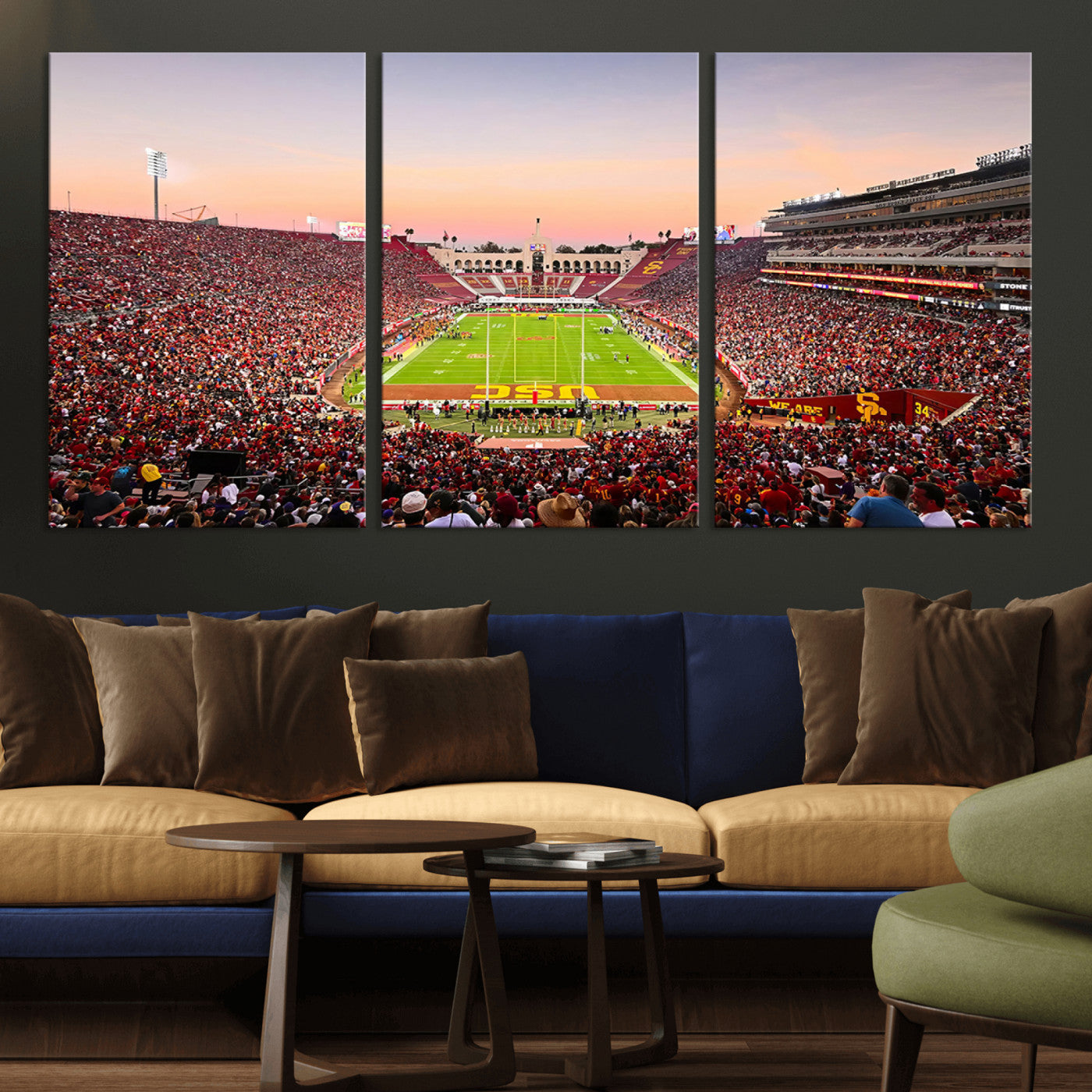 MGV-CV-60X30-3P - The University of Southern California USC Trojans Football Team Print - Los Angeles Memorial