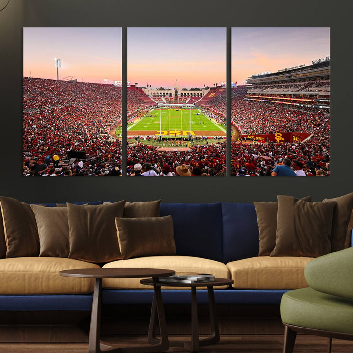 The University of Southern California USC Trojans Football Team Print - Los Angeles Memorial Coliseum Stadium Wall Art Canvas Print