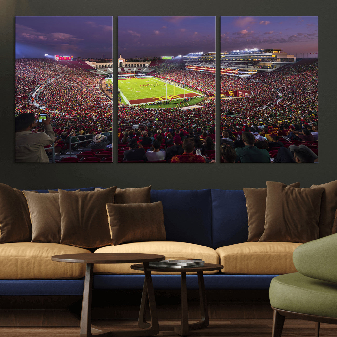 MGV-CV-60X30-3P - The University of Southern California USC Trojans Football Team Print - Los Angeles Memorial