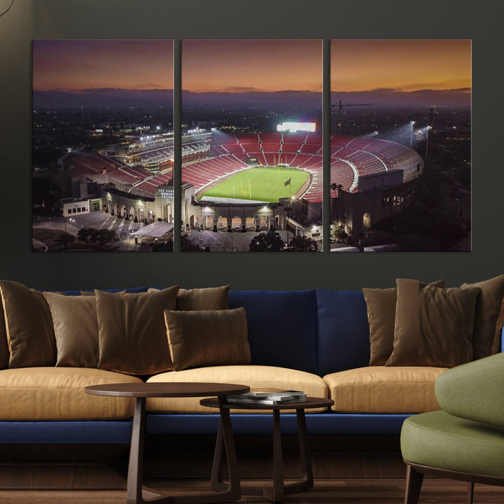 The University of Southern California USC Trojans Football Team Print - Los Angeles Memorial Coliseum Stadium Wall Art Canvas Print