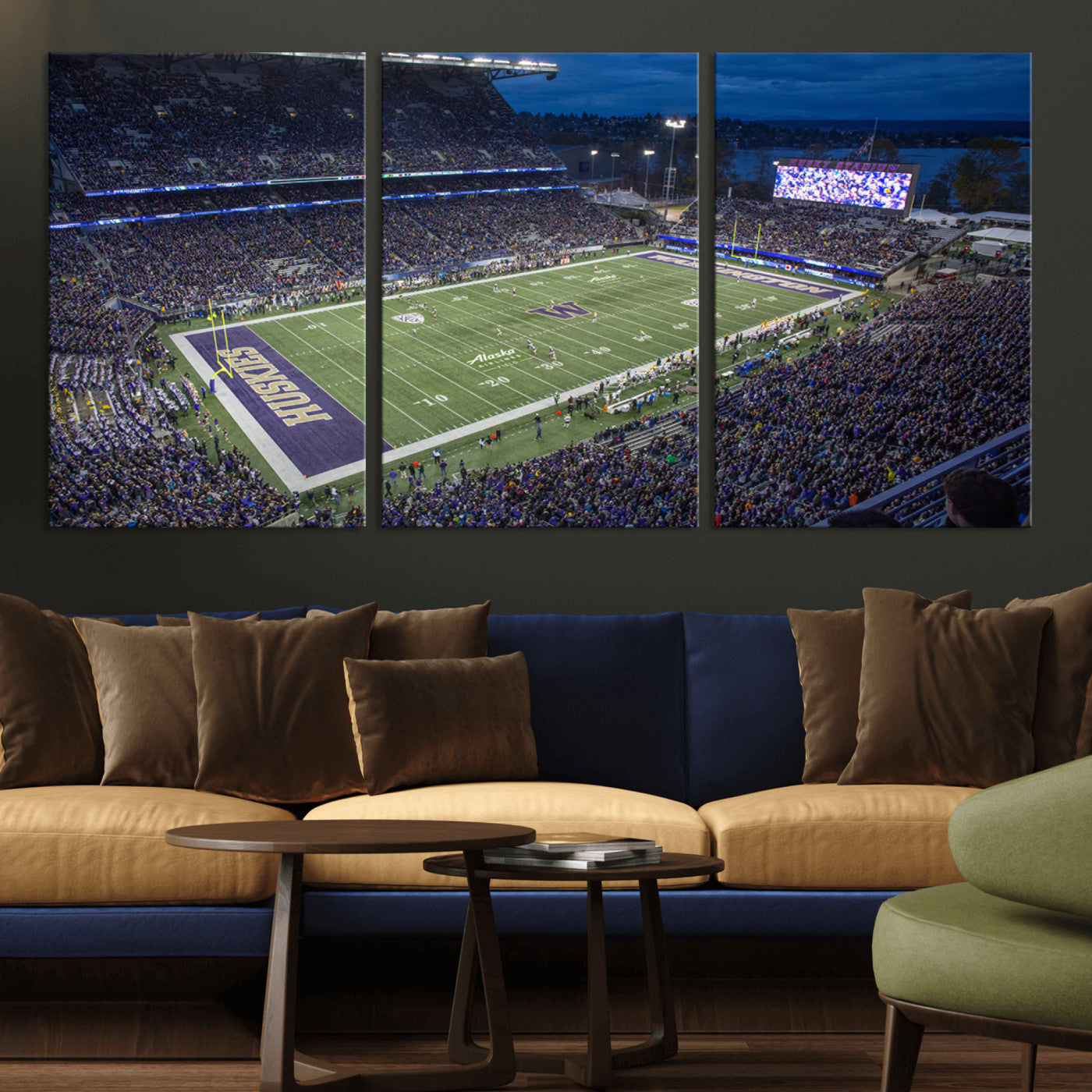 MGV-CV-60X30-3P - The University of Washington Huskies Football Team Print - Seattle Husky Stadium Wall Art Canvas