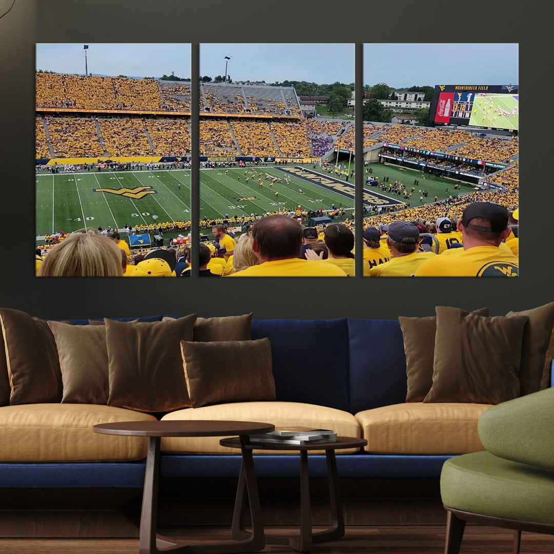 West Virginia University Mountaineers Football Team Print - Milan Puskar Stadium Canvas Print Wall Art, Morgantown Print