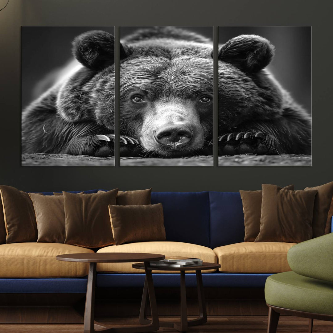 Resting Grizzly Bear Canvas Print | Ready to Hang Wall Art | Rustic Cabin & Farmhouse Decor | Wildlife Art