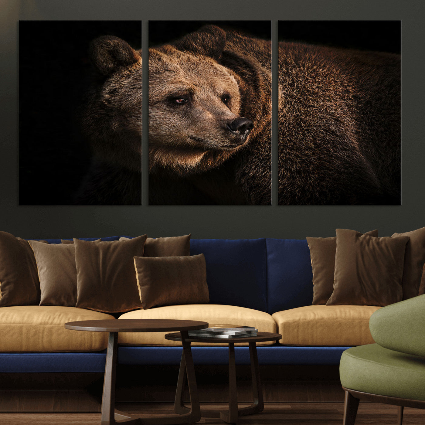 MGV-CV-60X30-3P - Wild Grizzly 399 Bear Canvas Wall Art Print, Bear Animal Canvas Artwork Print, Black Bear Wall Art