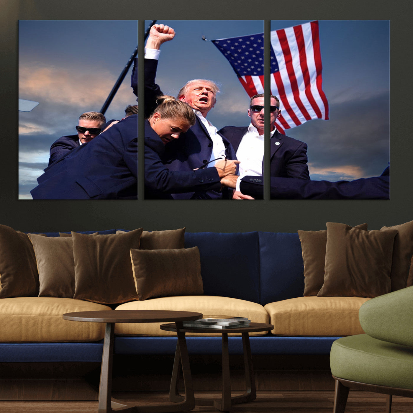 MGV-CV-60X30-3P - Donald Trump Assassination Attempt Wall Art Print, Trump Historic Footage - Iconic Reaction by Trump