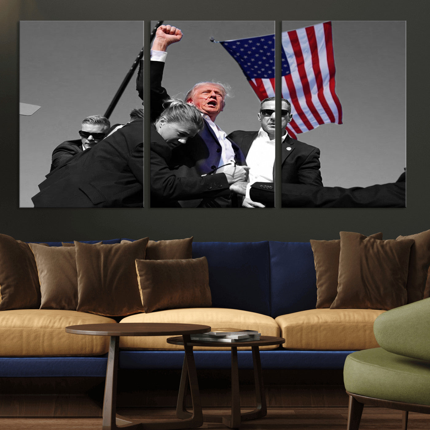 MGV-CV-60X30-3P - Donald Trump Assassination Attempt Wall Art Print, Trump Historic Footage - Iconic Reaction by Trump