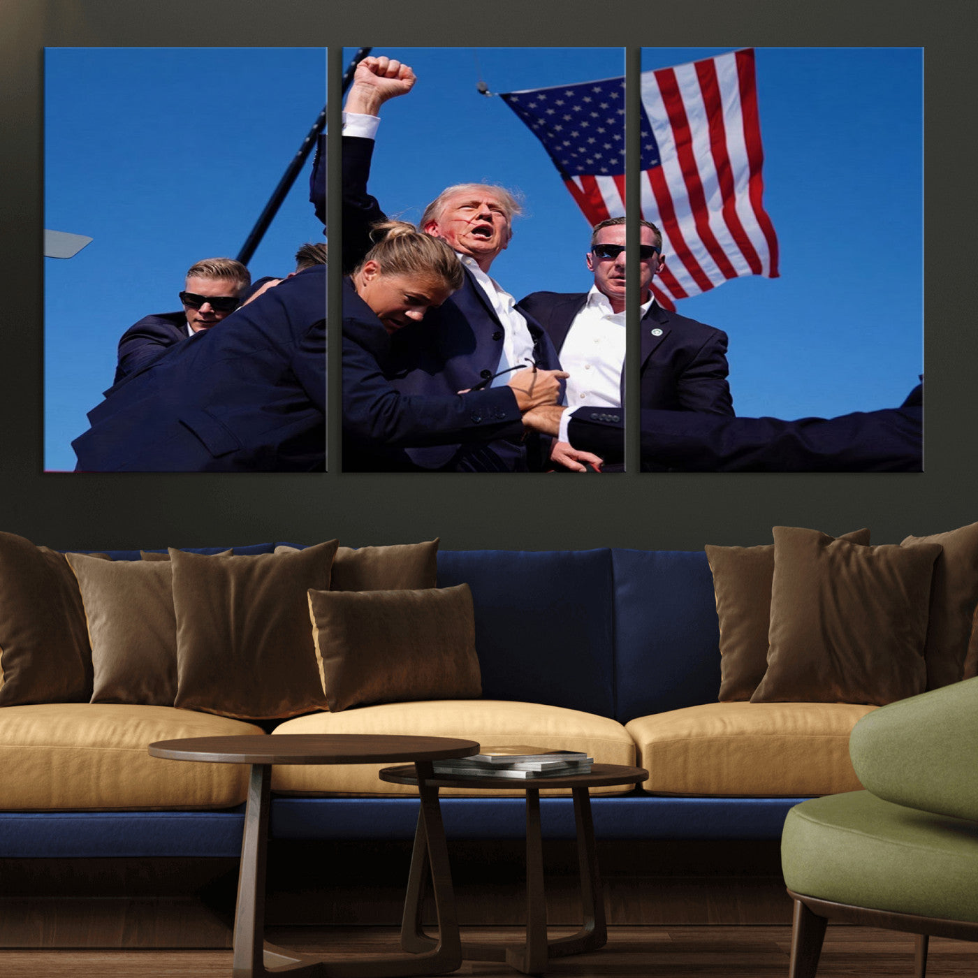 MGV-CV-60X30-3P - Donald Trump Assassination Attempt Wall Art Print, Trump Historic Footage - Iconic Reaction by Trump