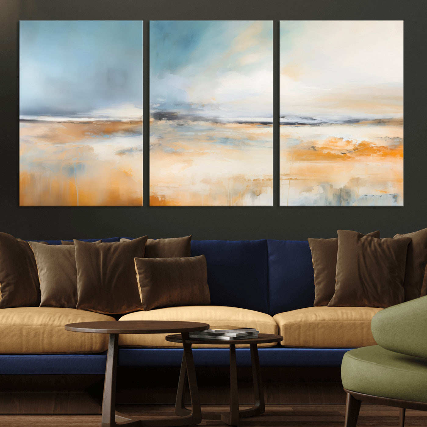 -Abstract Landscape Wall Art Canvas Print - Warm Tones of Orange and Blue, Modern Framed Art for Home